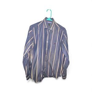 Louis Philippe LP Blue Stripe Button Shirt Jermin Fit 100% Cotton Men's 39
